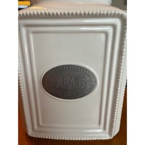 VTG THL Ceramic Classic Treat White Canister with Lid Silver Label